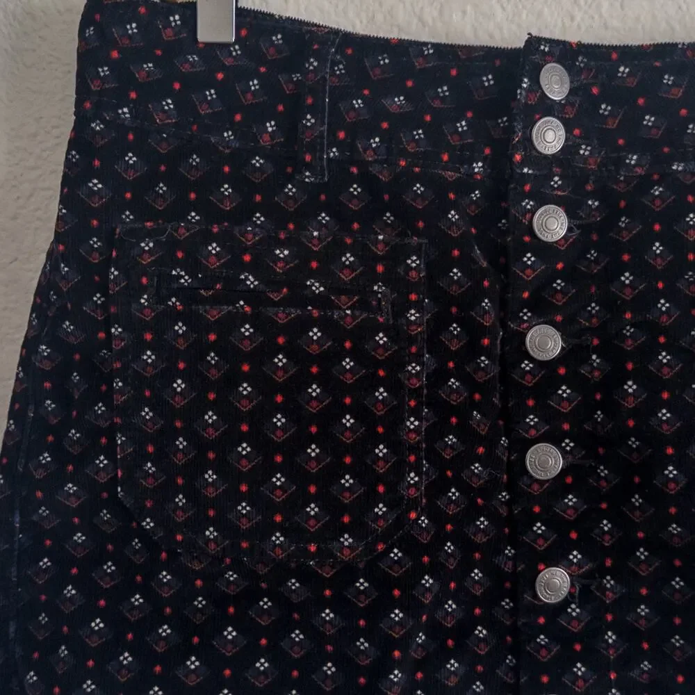 We The Free Navy Corduroy Mini Button-Front Skirt Size 31